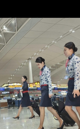 4K东航空姐青花瓷制服棕色丝很赞 1P