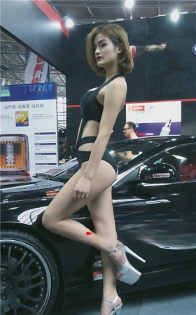 性感的短发车模美女