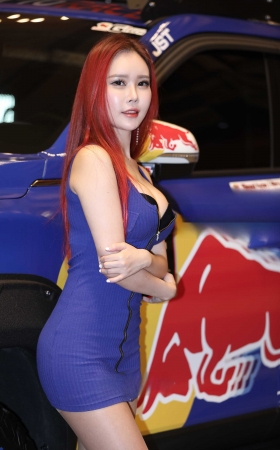 [辉辉赛贴-韩国改装车展]酒红色头发丝袜大胸妹子 [16P]