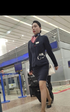 原创4K东航空姐制服端庄大气灰丝质感太顶了 3P