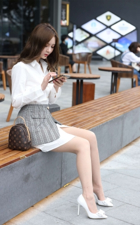 白色高跟，丝袜美腿，连衣裙OL美女高清原图