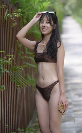 性感虎纹高腰分体比基尼美女MJ1195