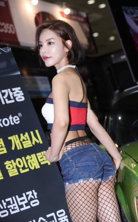 [辉辉赛贴-韩国改装车展]短发渔网袜车模 [20P]