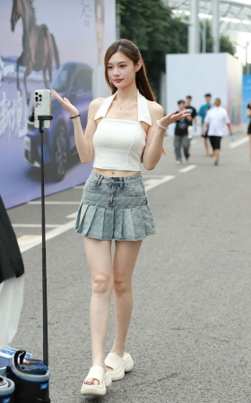 牛仔包臀百褶裙网红路边直播163P