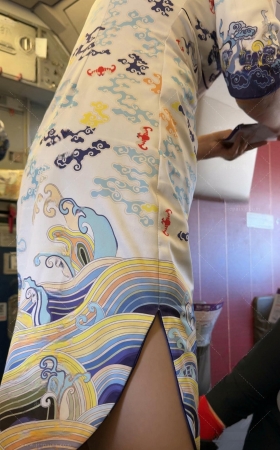 海航空姐飞机上销售制服灰丝旗袍开衩精彩特写 [6P]