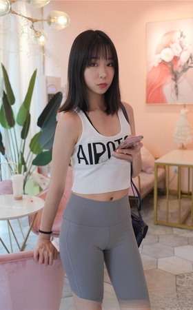 【慕容笙模拍作品】灰色紧身瑜伽裤美女MJ1116