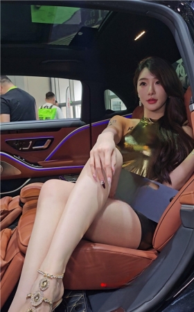 紧身皮裙车模美女