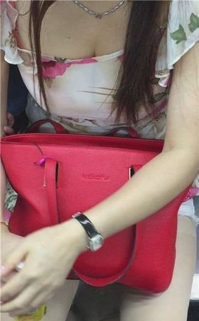 地铁上拍摄微露酥胸的碎花裙美眉